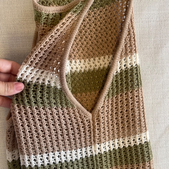 Anthropologie Brown and Green Striped Crochet Top - Picture 3 of 5